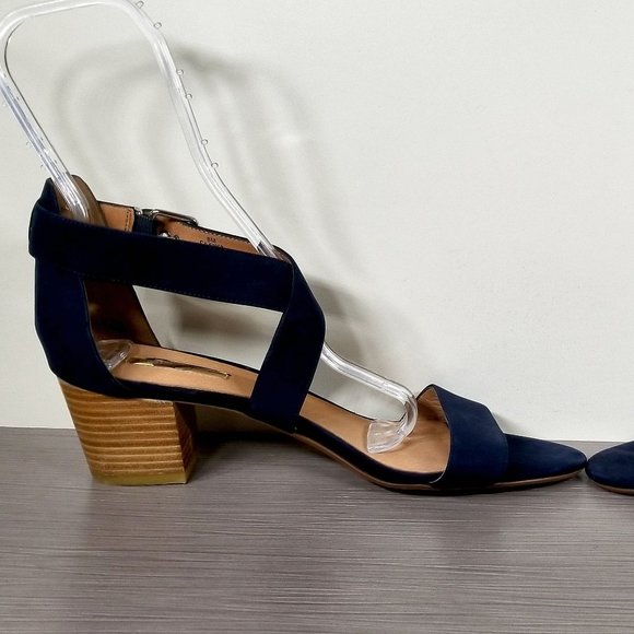 Halogen Criss Cross Strap Block Heel Sandals, Navy Suede, Womens Size 11 M - Picture 6 of 13